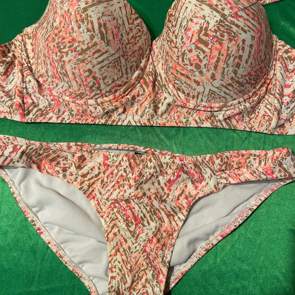 Ninety Six Degrees Pink and Brown Bikini Set